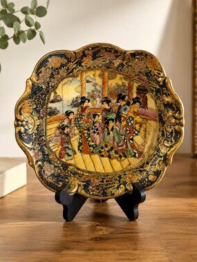 Exquisite Vintage Satsuma Geisha Cabinet Plate | Hand-Painted Chinese Porcelain